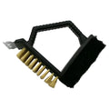 Triangular barbecue cleaning brush with stainless steel bristles and blue PP plastic handle