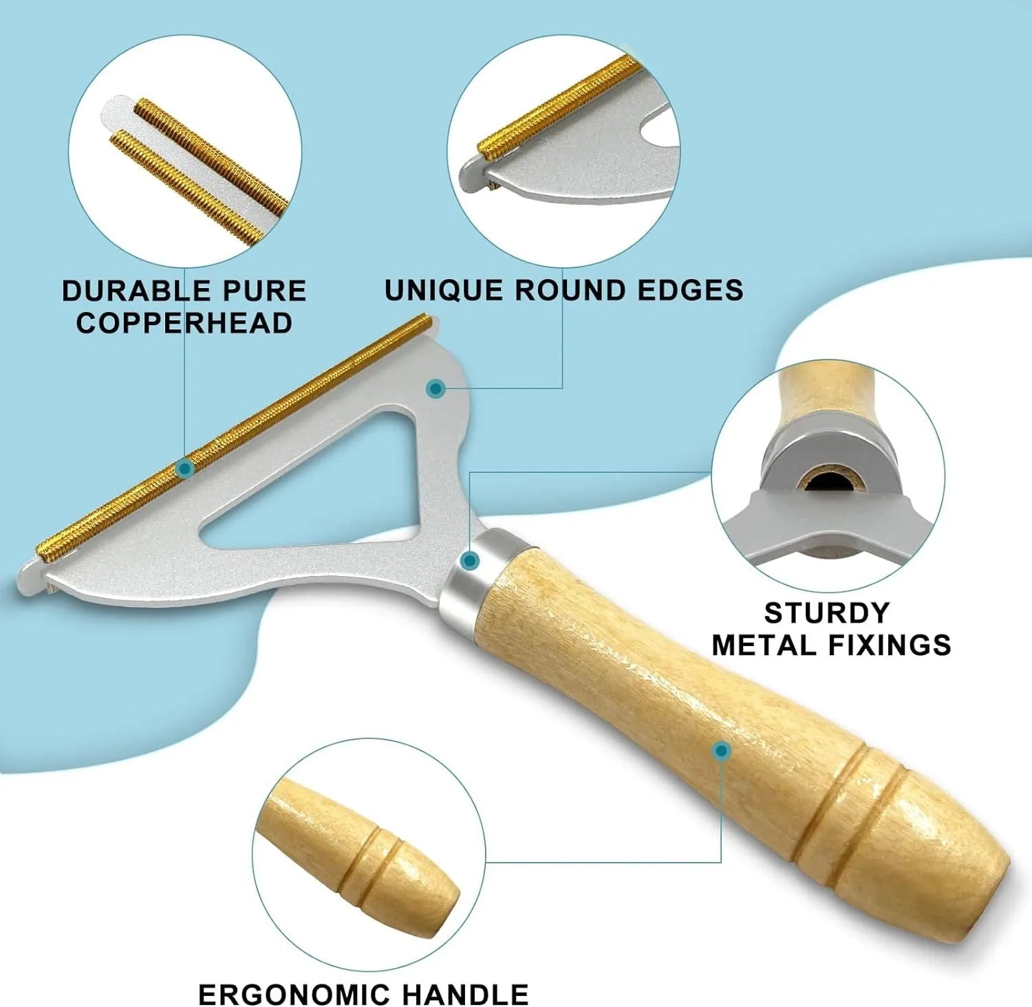 Three-piece pet hair remover set with metal tool, silicone brush, and round ABS/TPR cleaner on a carpet.