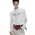 Niche mesh slim fit long sleeve shirt in black and white on a mannequin