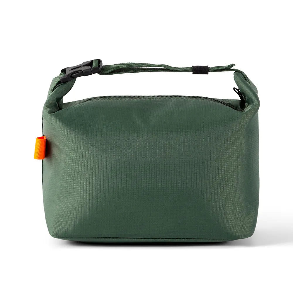 Japanese style insulated lunch bag in Oxford cloth, shown in grey, black, yellow, and army green colours.