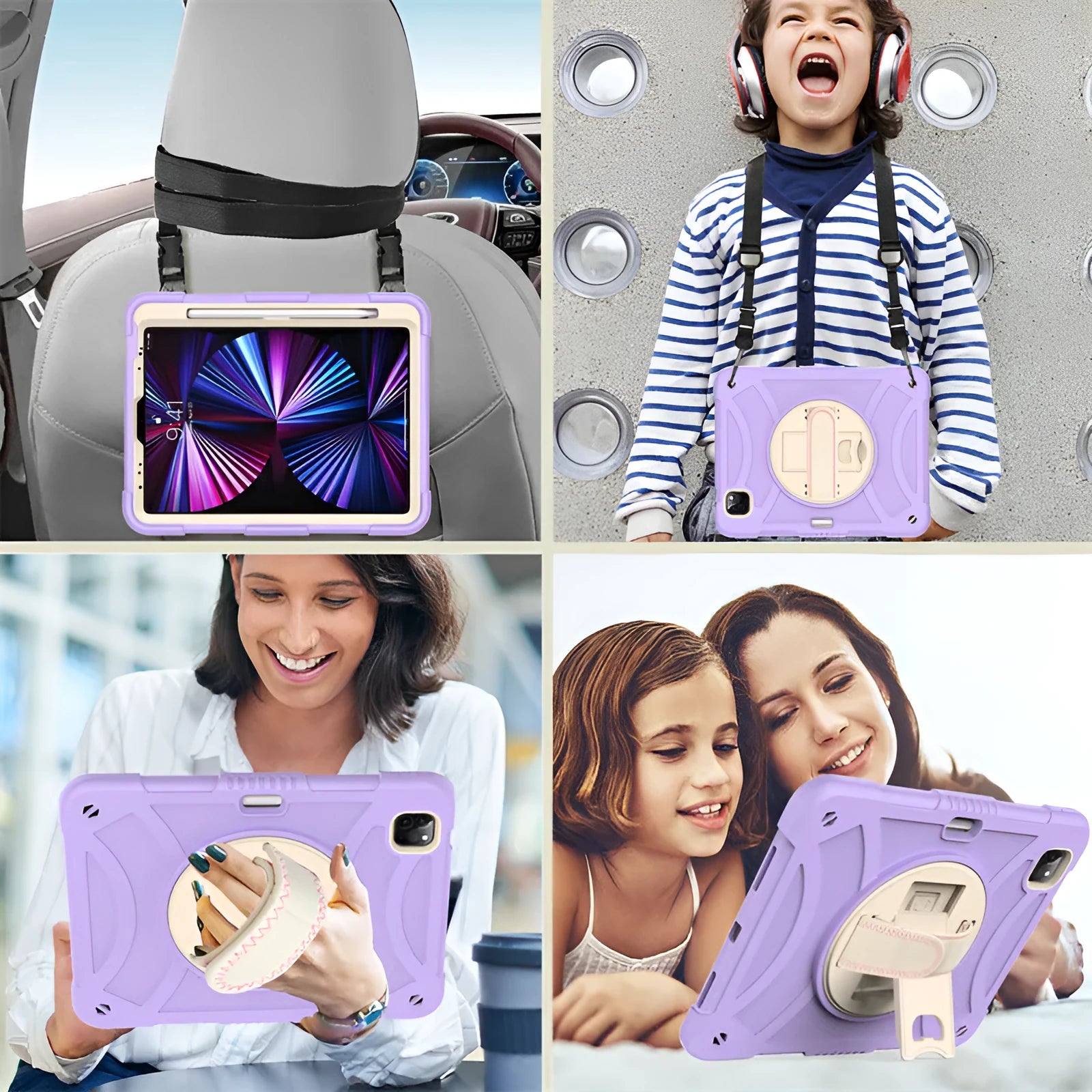 iPad rotating bracket protective case in rose gold colour showing magnetic stand functionality