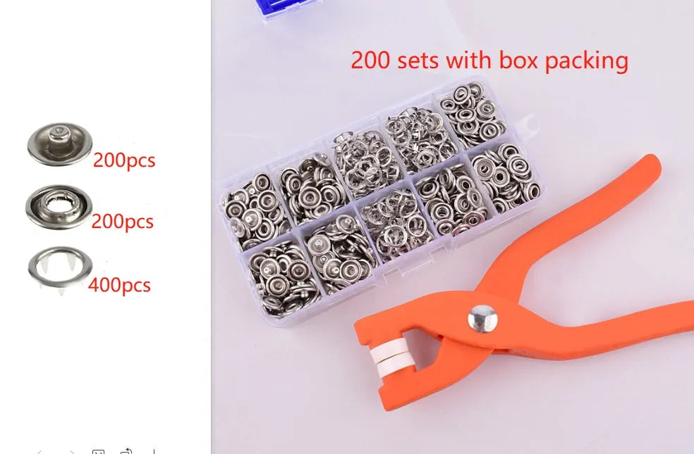 Stainless steel five claw no sew buttons 9.5mm with application pliers for children's clothing