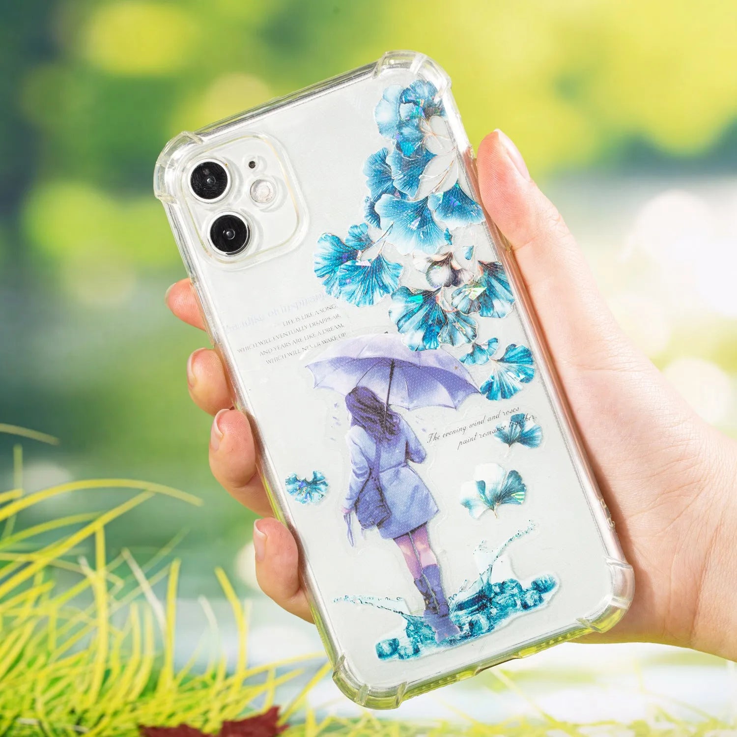 Six rolls of transparent PET decorative stickers with leaf patterns for hand account books