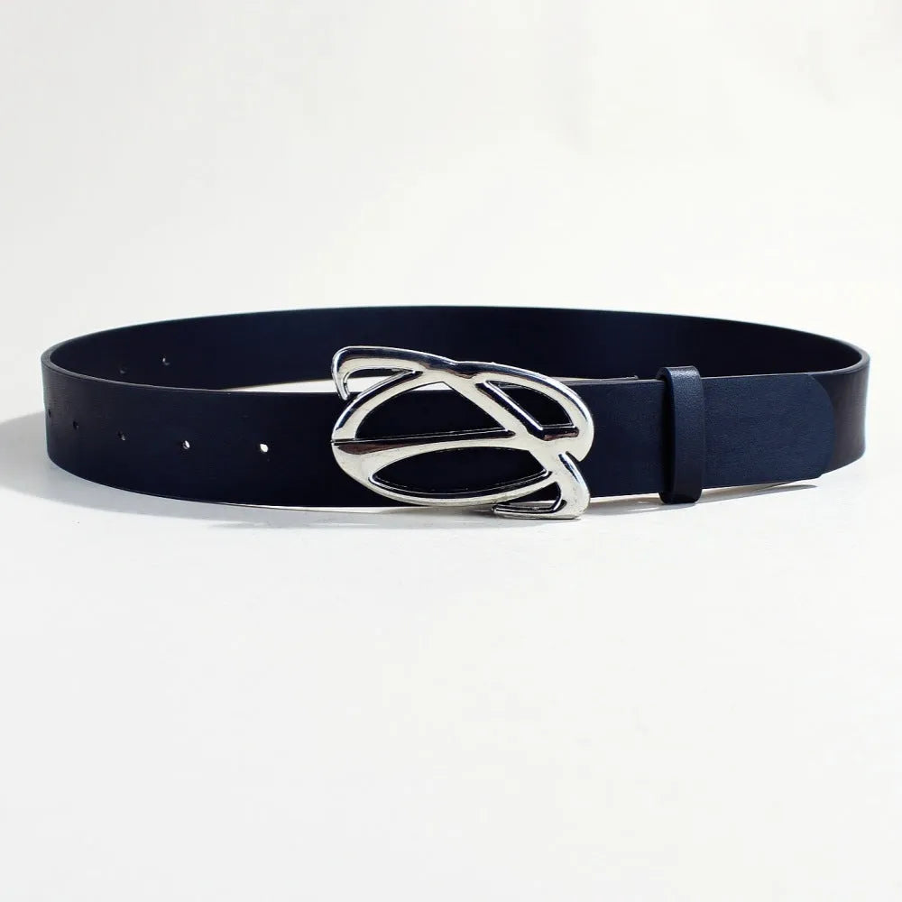 Men's casual PU leather belt with silver alloy buckle showing 3.3cm width and snap-button fastening