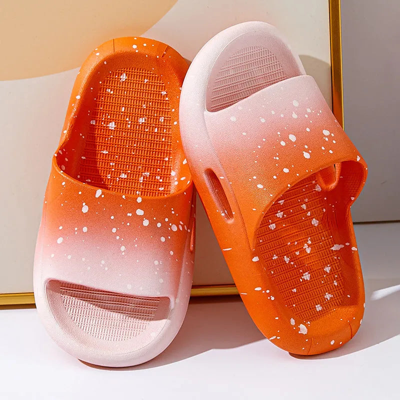 Children's gradient colour PVC summer slippers with non-slip soles in blue, yellow, green, orange, pink or black