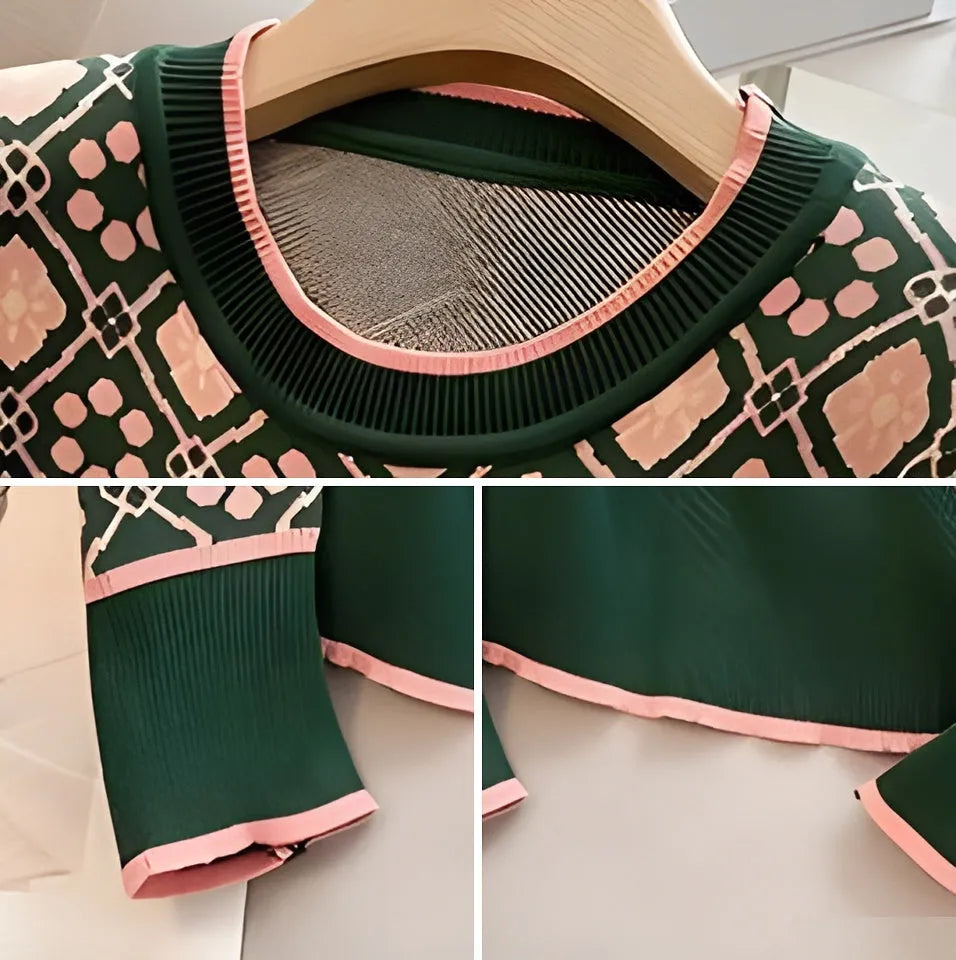 Green printed women's sweater loose fit free size regular sleeves