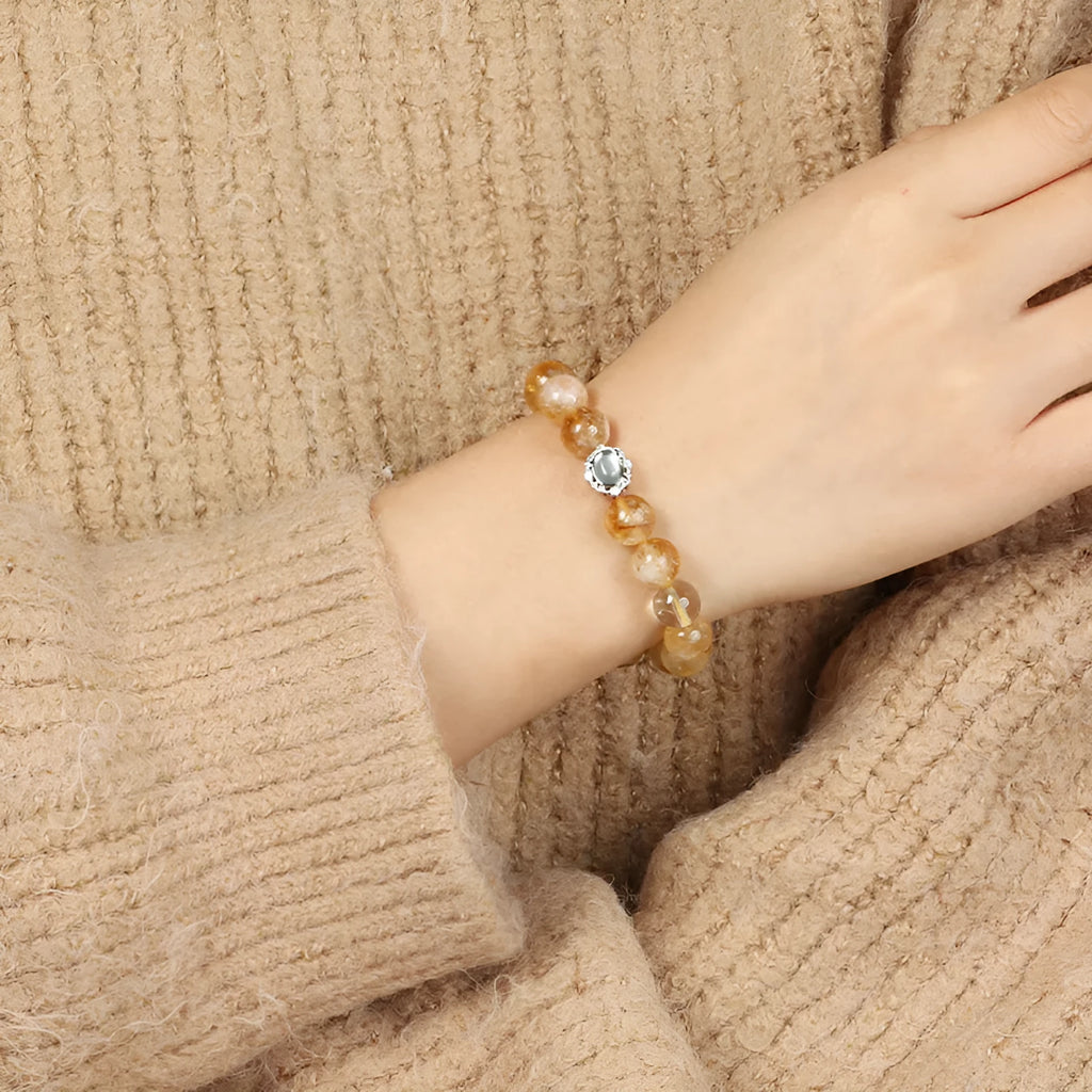Citrine crystal bracelet with 10mm geometric beads and grinding treatment finish