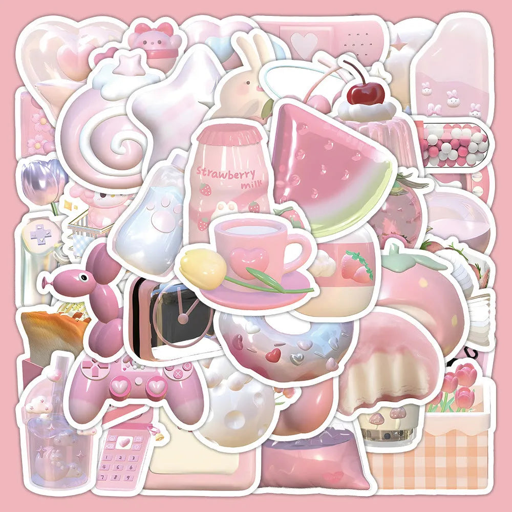 3D decorative stickers with pink heart designs in two style variations