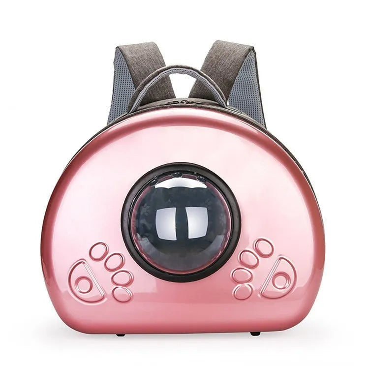 Transparent space capsule style cat carrier backpack in PC canvas with a coloured front shell.