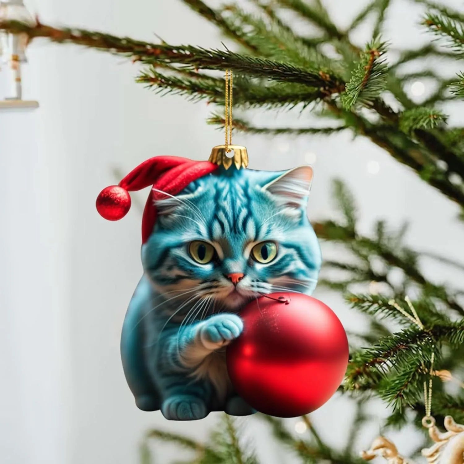 Christmas creative kitty automobile hanging ornament with cartoon cat design in acrylic