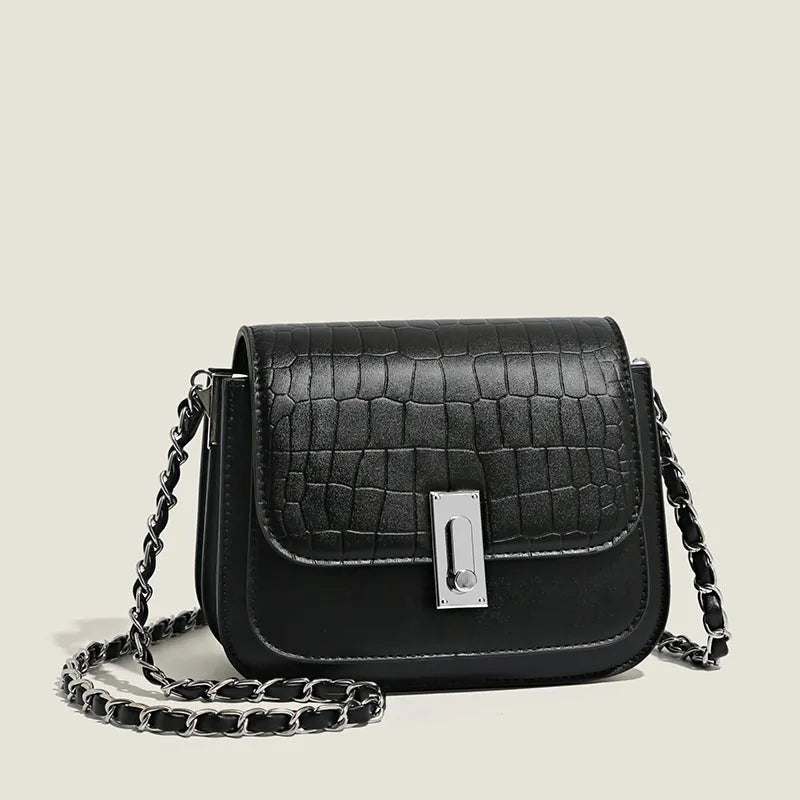 Soft PU women's cross-body shoulder bag with sandwich pocket and internal phone compartment in black colour
