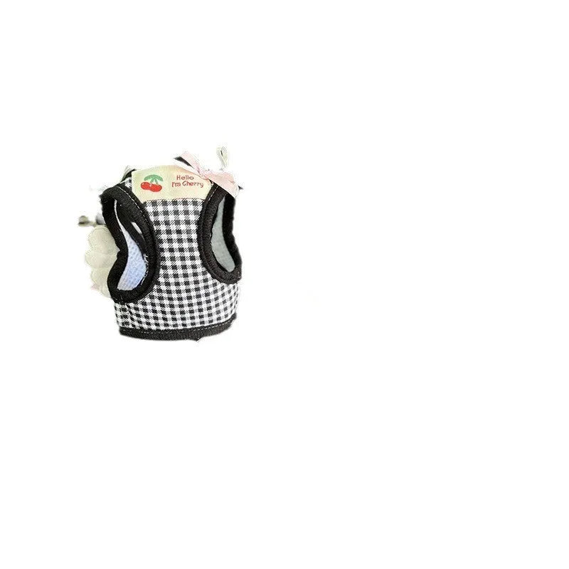 Pink and black cotton chest and back harness for small dogs with hand-holding rope in six sizes