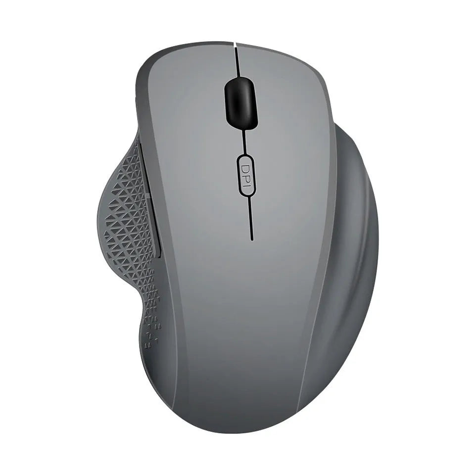 Grey and black wireless optical mouse for laptops with USB charging cable