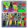 Junior fishing lure suit set with PP plastic storage box containing an assortment of artificial baits.