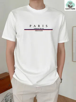 Men's heavy pure cotton short-sleeved T-shirt with a printed design in a loose casual fit