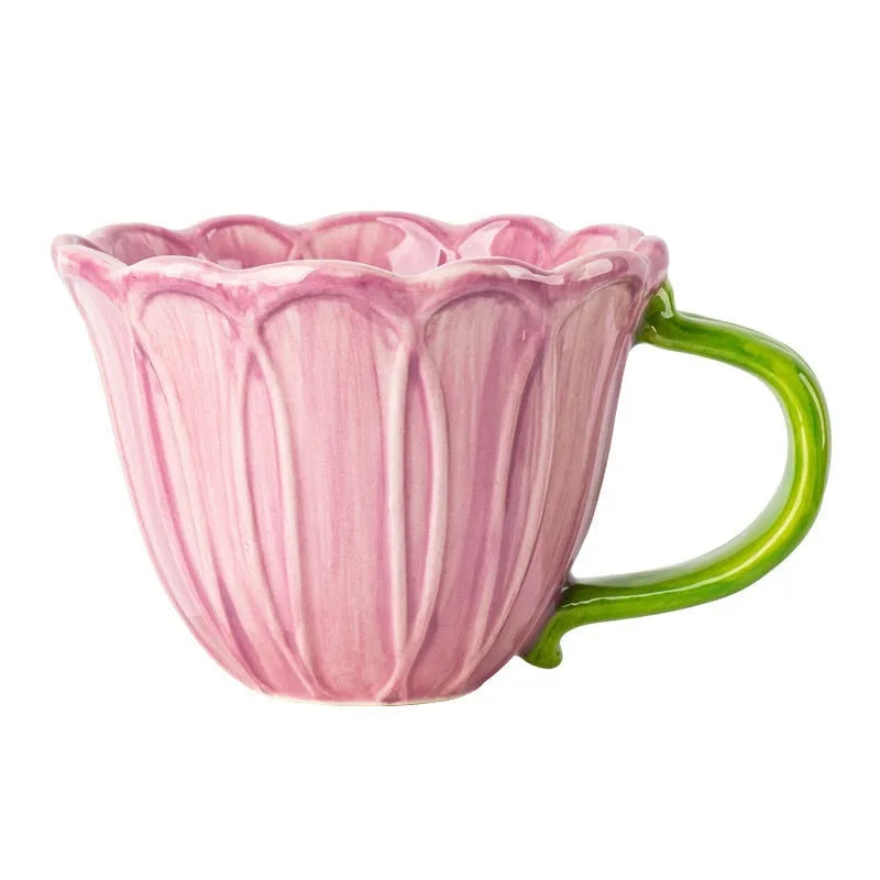 500ml ceramic breakfast cup with pastoral floral pattern and comfortable handle
