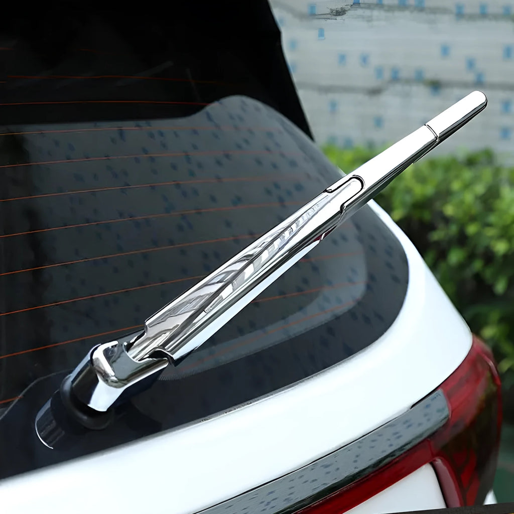 Set of four silvery ABS plastic rear window wiper cover trims for Hyundai 2010 model year vehicles.