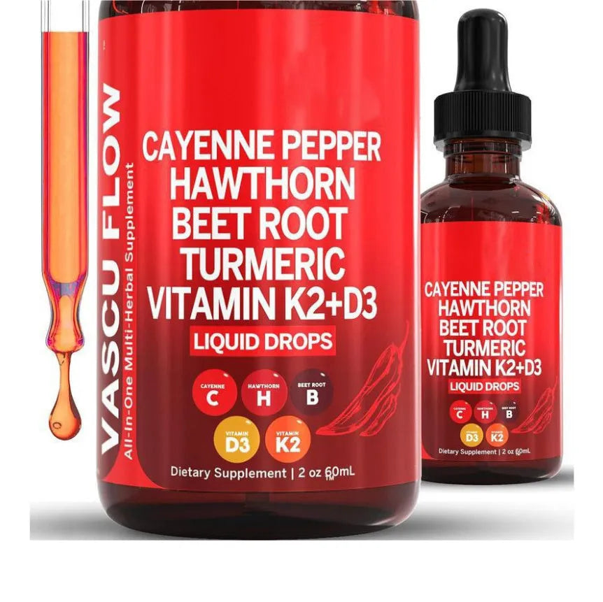 60ml bottle of Vitamin D3 K2 Hawthorn Fruit Supplement Liquid Drops with integrated dropper.