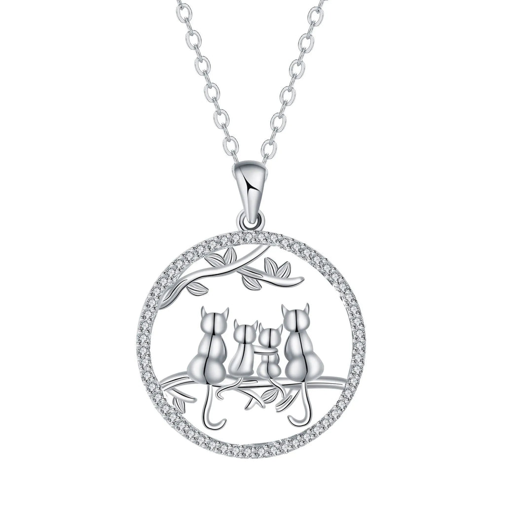 Copper necklace with four kitten pendant and cross chain style