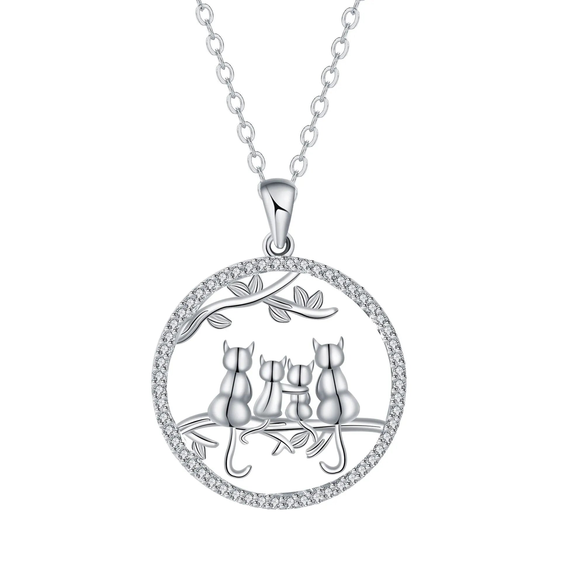 Copper necklace with four kitten pendant and cross chain style