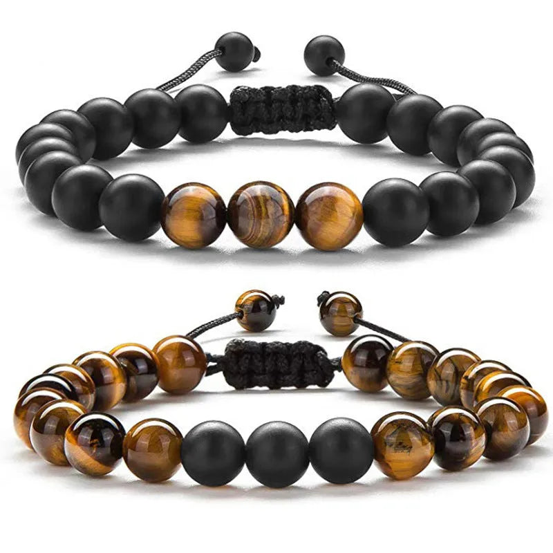 Matte black agate couple bracelets with geometric design in European American style
