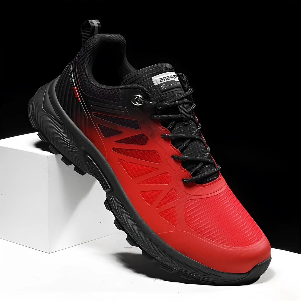 Men's black mesh running shoes with lace-up front and rubber sole in UK size 46