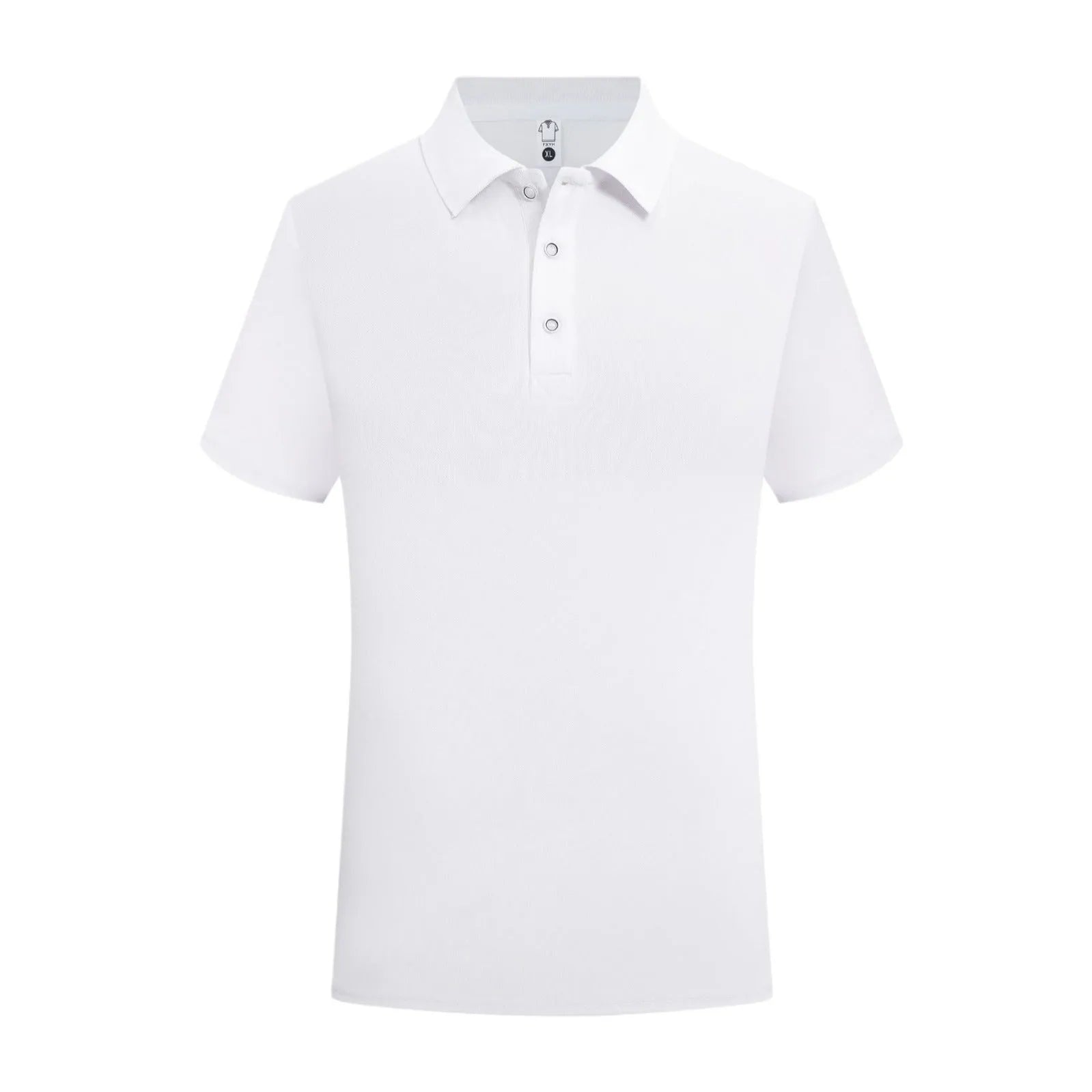 Short sleeved cotton work shirt pullover for embroidery, shown in multiple colours on a size chart.