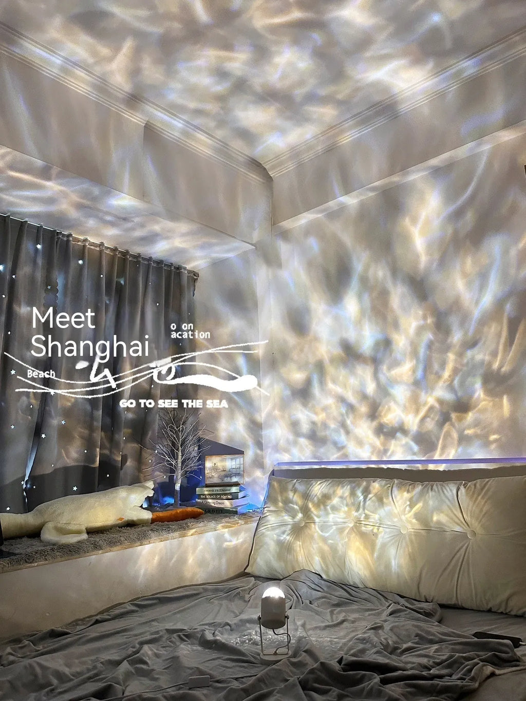 Dynamic water ripple atmosphere table lamp with ceiling or desktop placement options