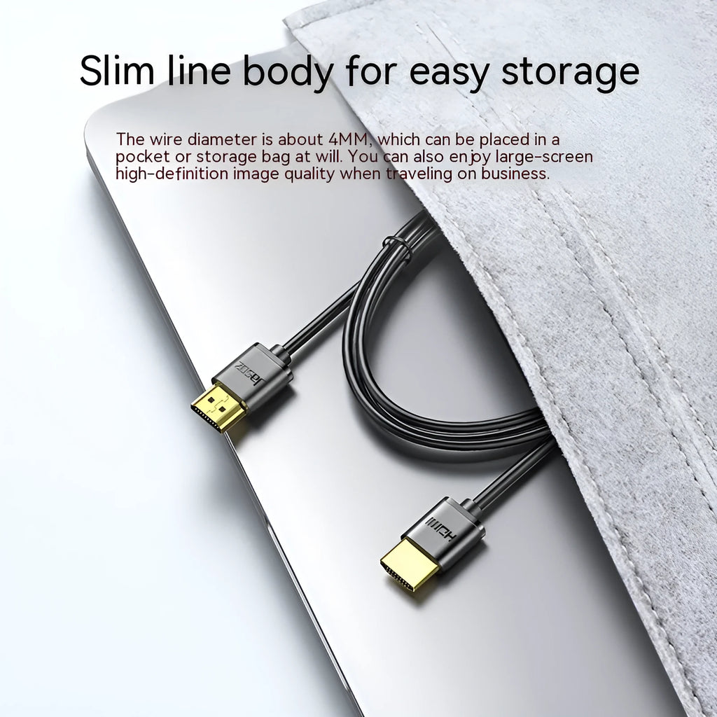 Thin flexible HDMI video cable with gold-plated connectors, available in multiple lengths.