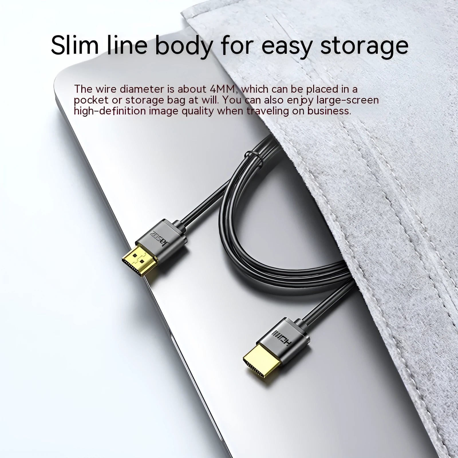 Thin flexible HDMI video cable with gold-plated connectors, available in multiple lengths.