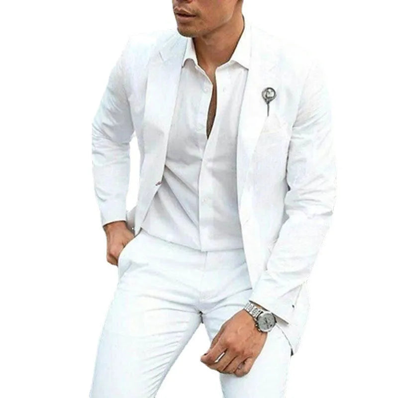 Men's white slim fit two-piece wedding suit set with extended sizing options up to 5XL