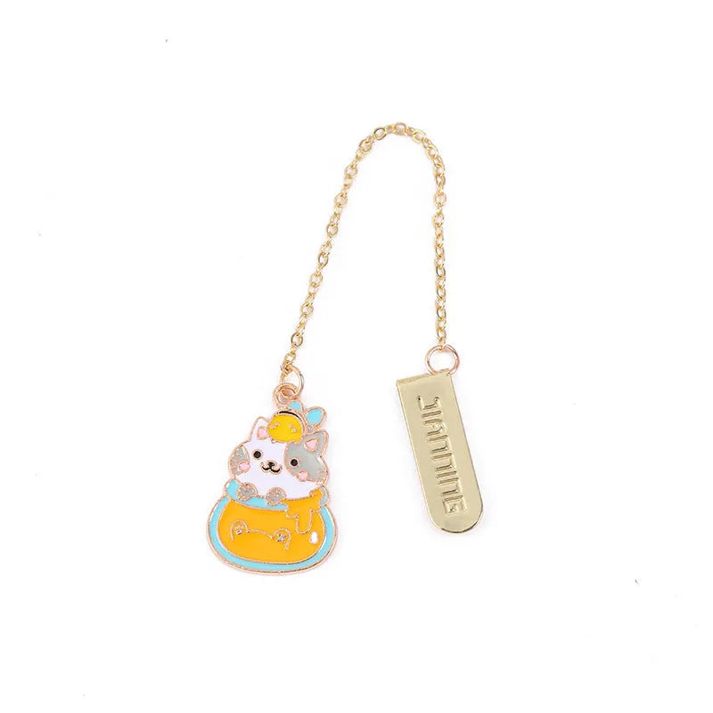 Jane Key Foodie cartoon cat metal bookmark in strawberry cake design