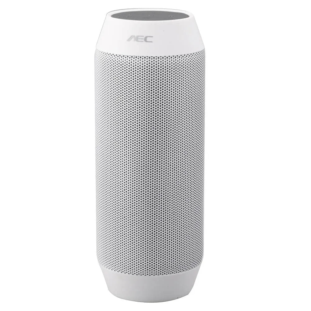 Small black or white Bluetooth speaker with colourful LED lights displaying red green blue white effects