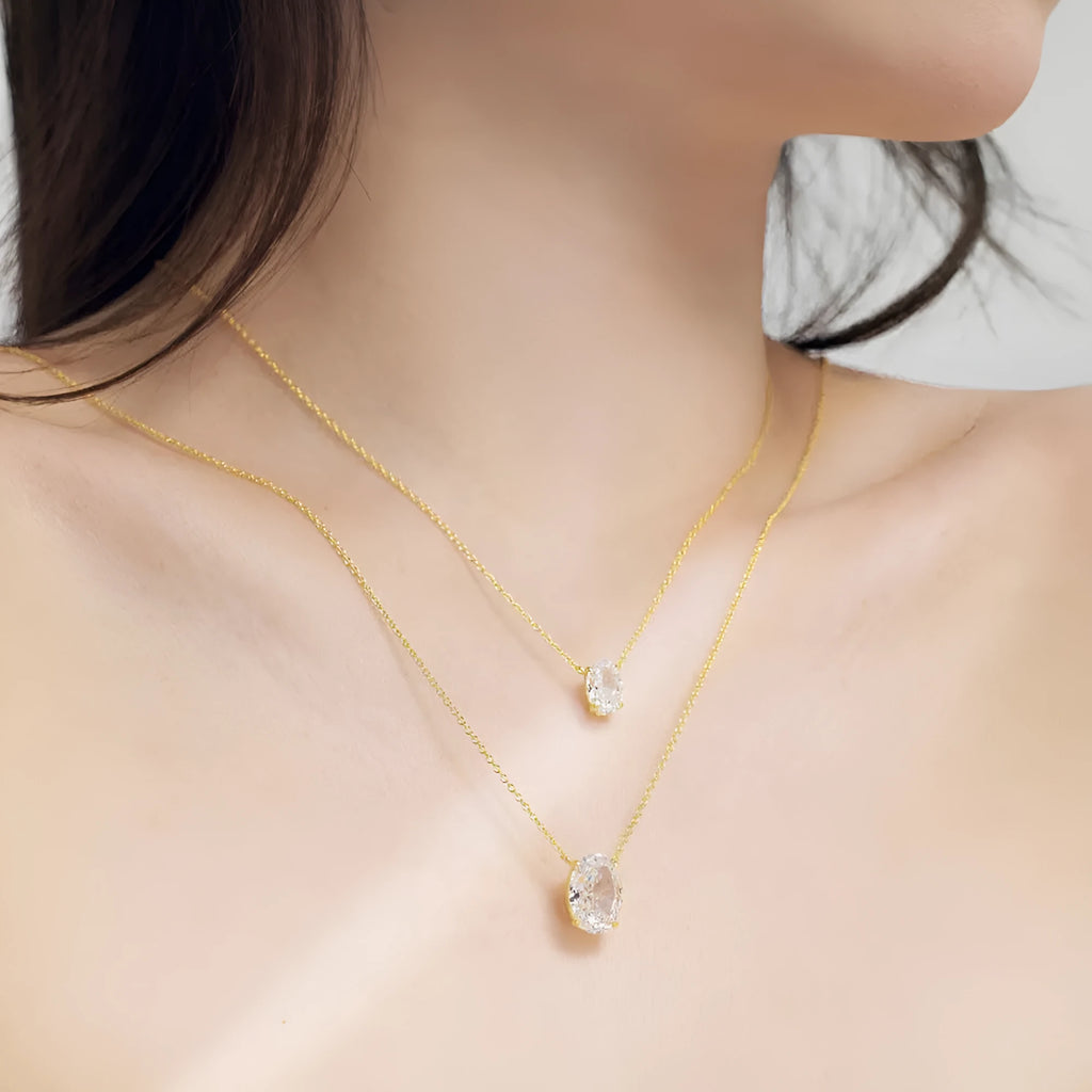 S925 sterling silver oval ice flower necklace in gold or platinum electroplated finish