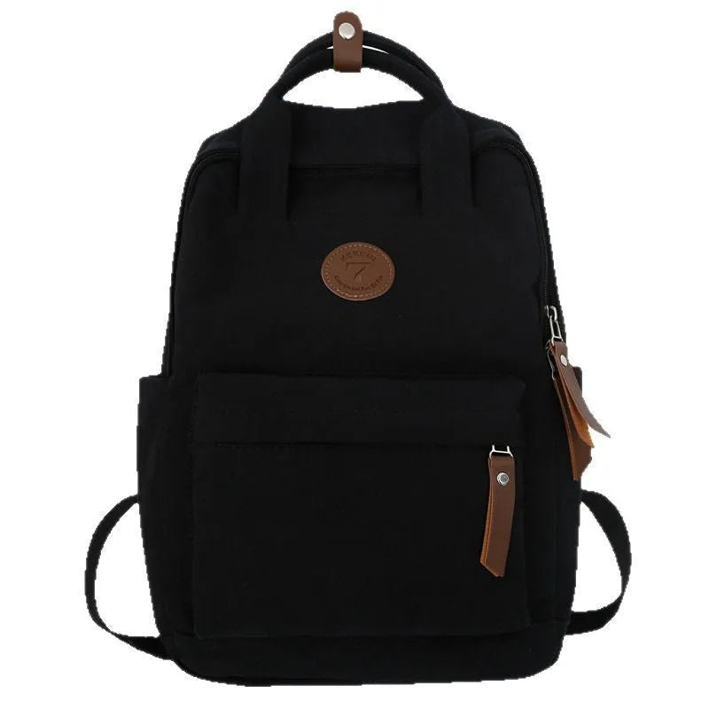 Black Oxford cloth retro fashion backpack with curved shoulder straps