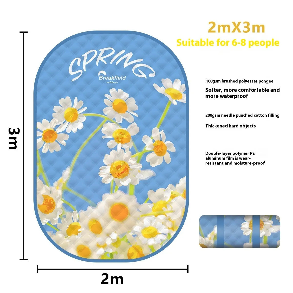 Waterproof ultrasonic thickening picnic mat with moisture-proof backing in seasonal colour pattern