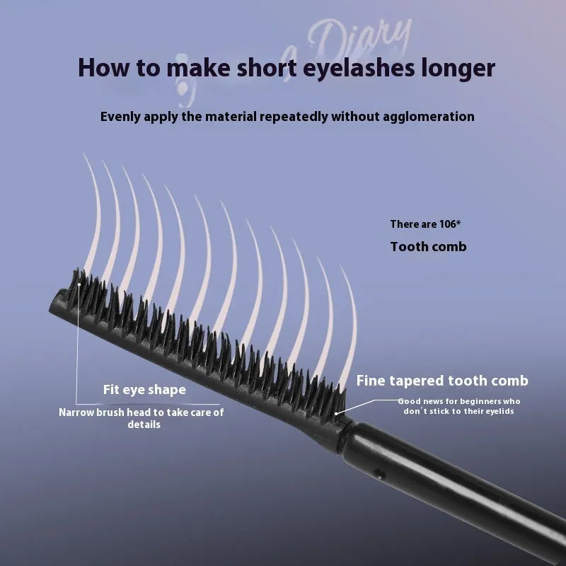 Mascara tube with applicator for long curling lashes in black or brown options