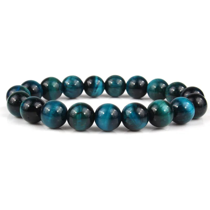 Natural tigereye crystal bracelet with geometric round beads showing colour and size options.
