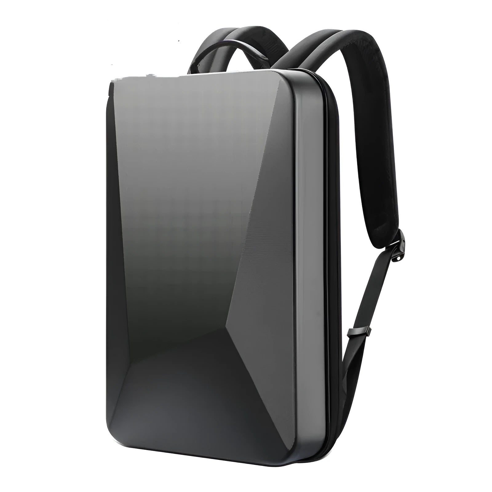 Hard shell PC gaming backpack in titanium gold or black with laptop compartment and shoulder straps