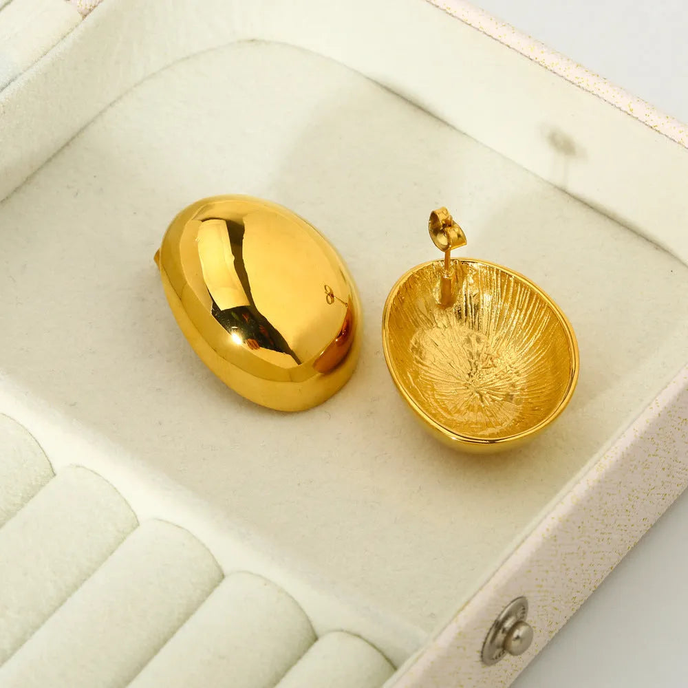Geometric stainless steel ear studs with 18K gold colour electroplating and glazed surface finish