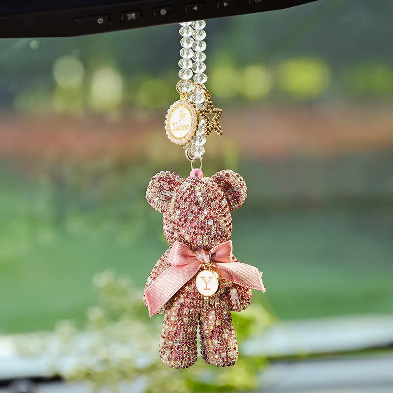 Violent Bear design car rearview mirror pendant with crystal rhinestones in 5x9cm size