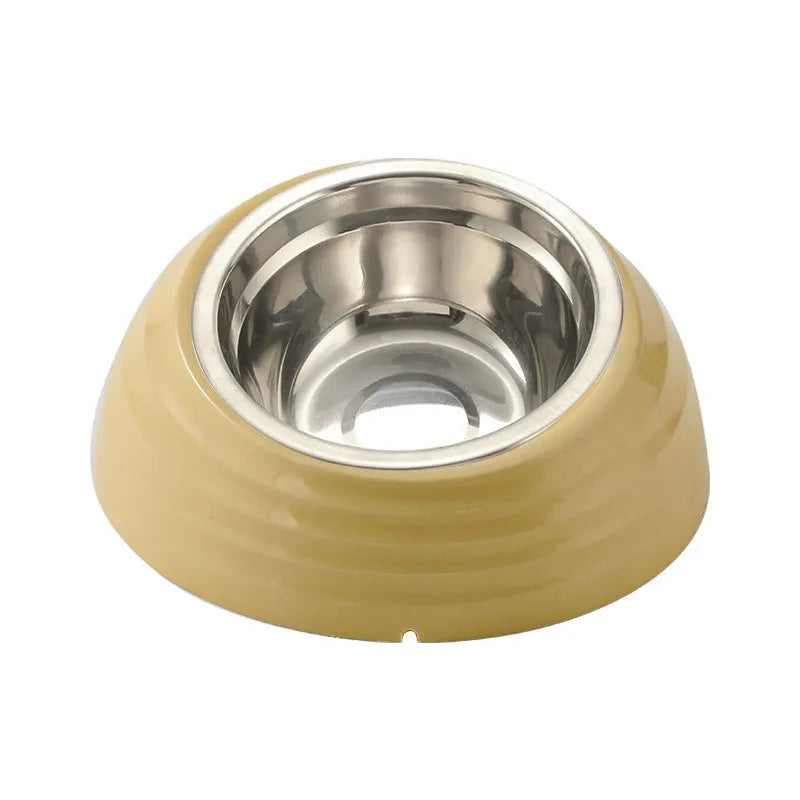 Stainless steel cat bowl with plastic base in beige, brown or light green colour