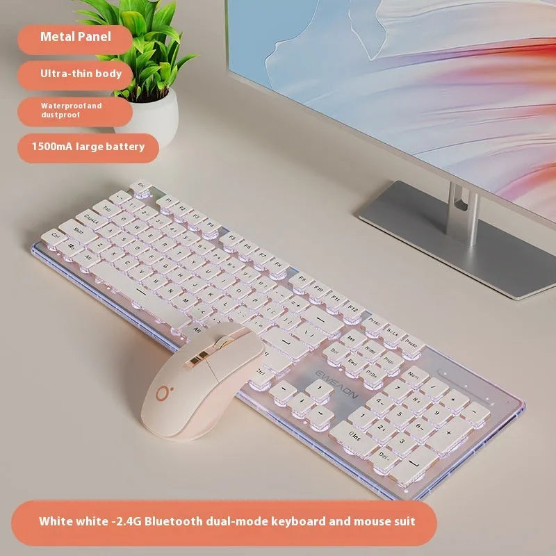 Prewalker V3 mute mechanical feeling keyboard and mouse set in retro green colour on a desk.