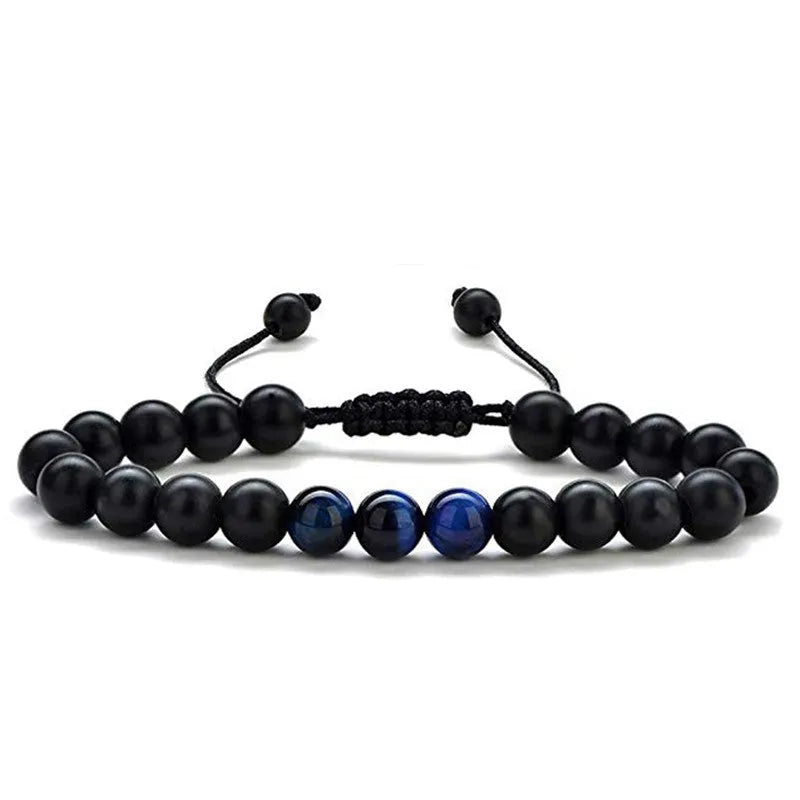 Matte black agate couple bracelets with geometric design in European American style