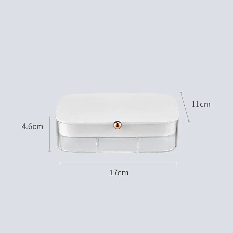Green minimalist multi-layer jewellery storage box with compartments for earrings and necklaces.