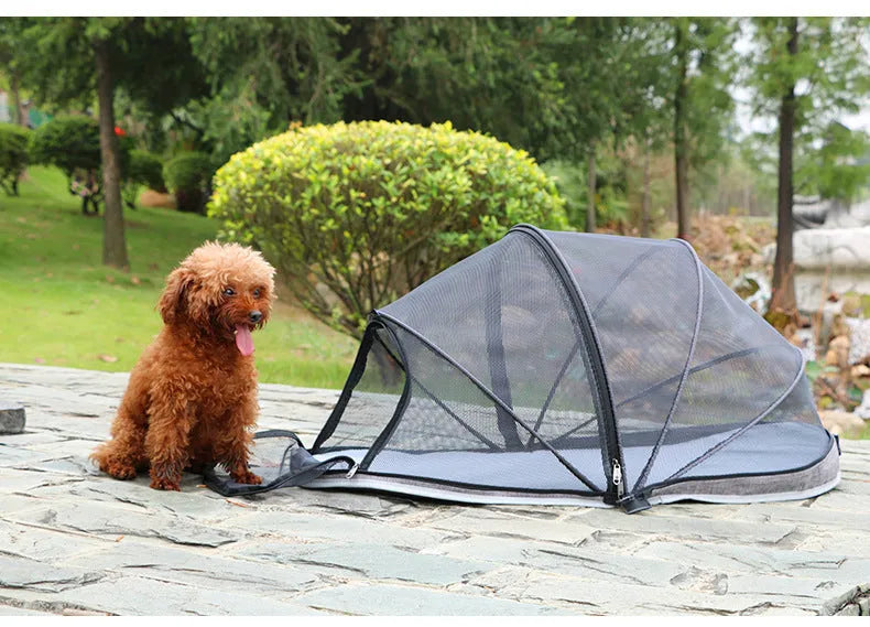 L code pet folding tent with half-mesh design for cats in travel or home settings