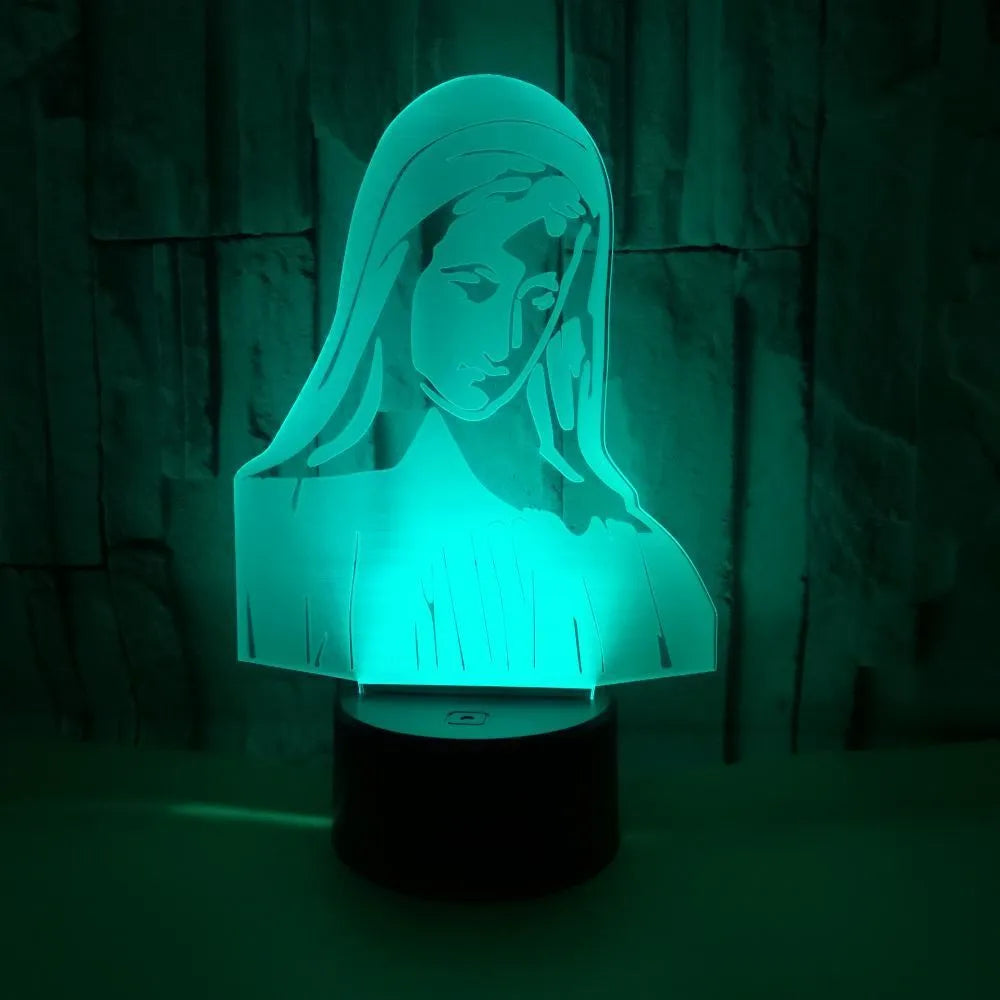 3D LED night light with colourful dual-ring pattern on a thin acrylic panel and ABS base.
