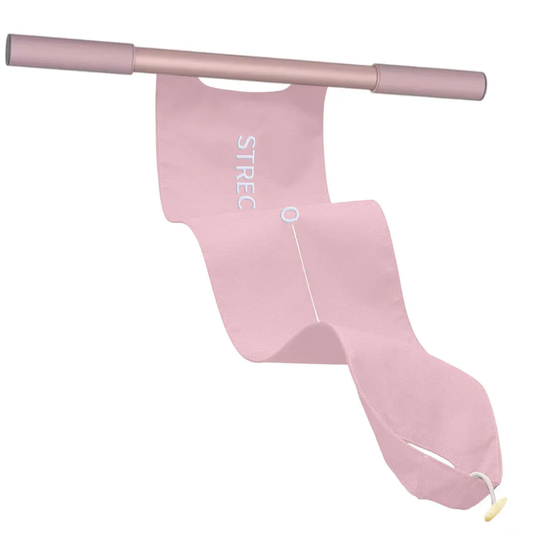 Grey and pink yoga multi-function stretching tool for shoulder back and hip flexibility.