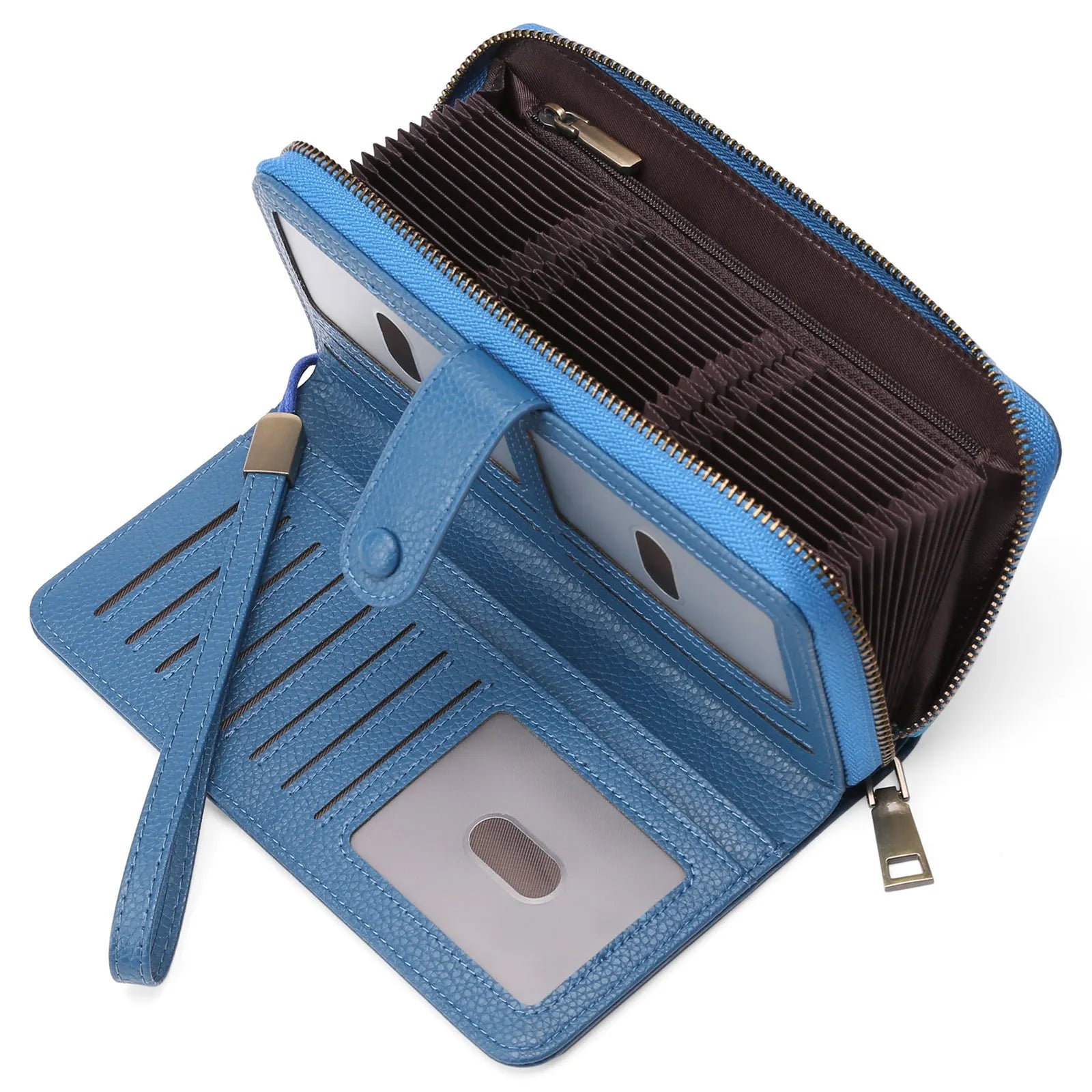 Women's expanding card holder wallet with anti-theft swiping function in multiple colour options