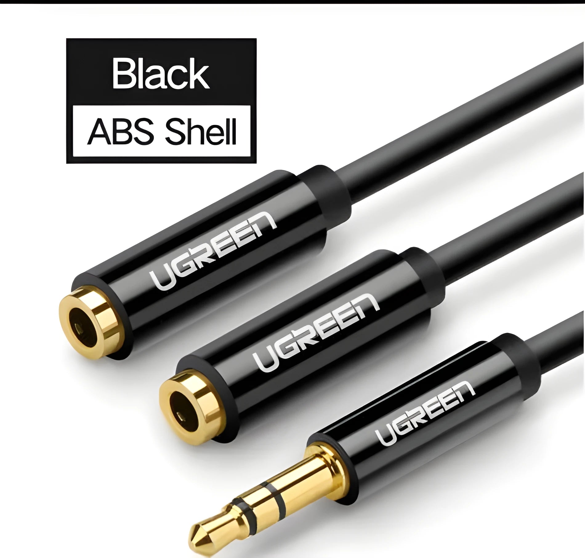 Short 20cm black 3.5mm audio cable with gold-plated connectors